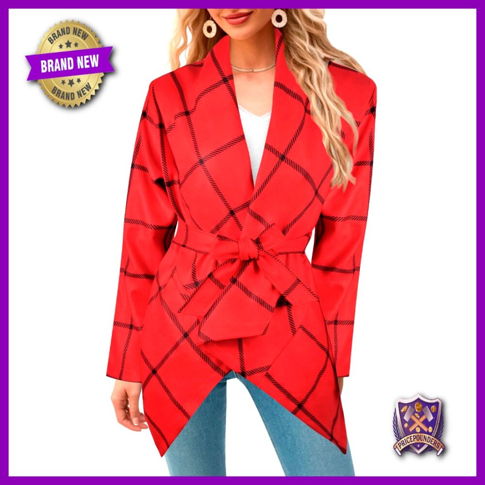 Wool Blend Trench Coat Turn Down Shawl Collar Plaid Pea Coat Classic Elegant